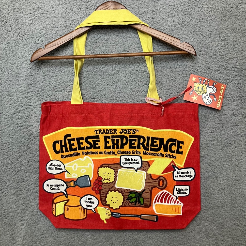 NWT Trader Joes Cheese Experience Tote Bag Red Canvas Reusable USA Souvenir Gift